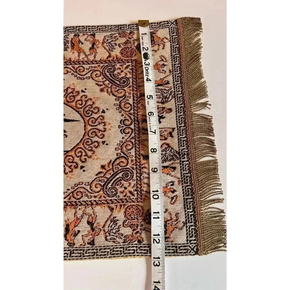 Vintage Greek Mount Olympus Table Cloth‎ Tapestry Runner Fringe Rare